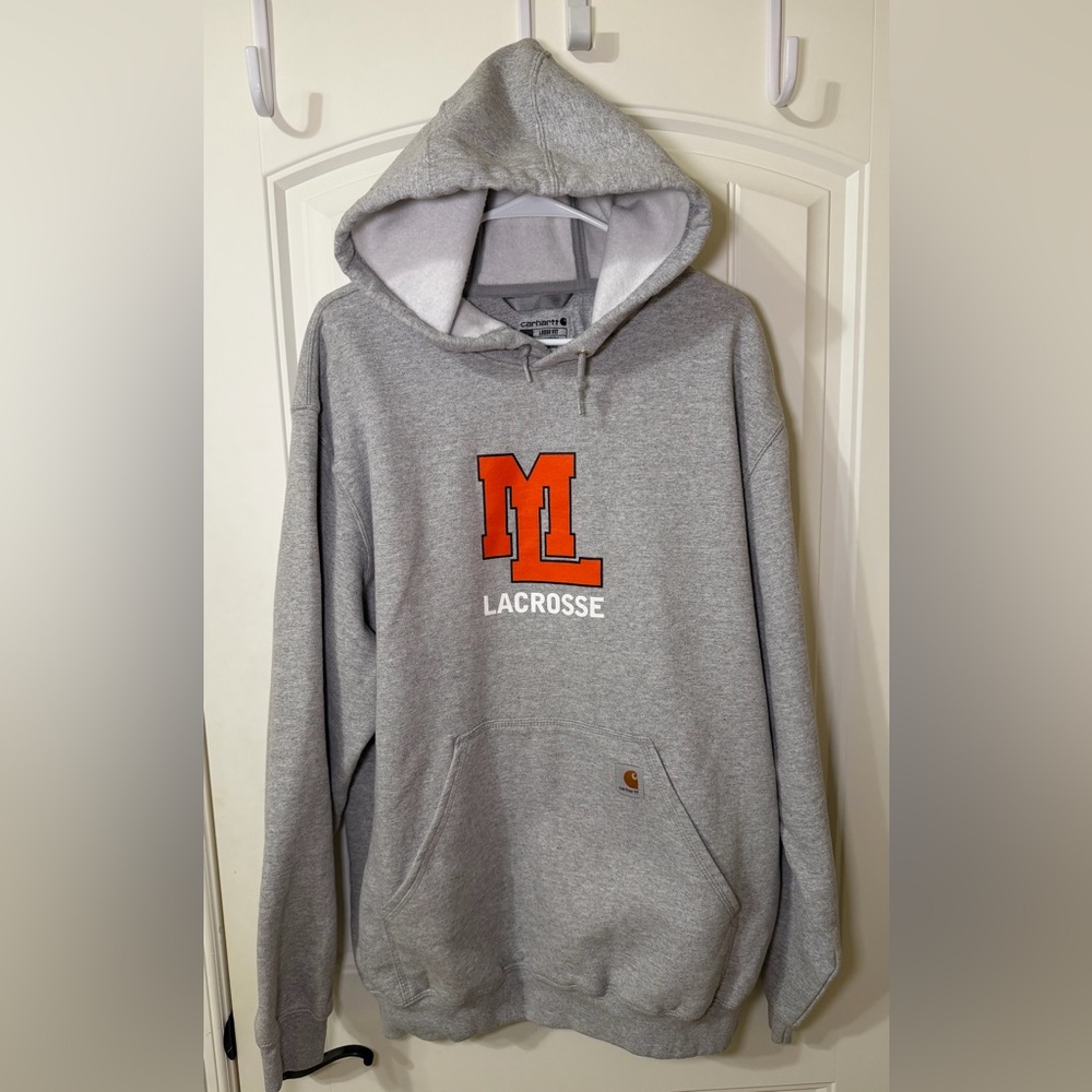 Carhartt Hoodie XL Loose Fit Midweight Pullover Sweatshirt Casual Work Gray Logo